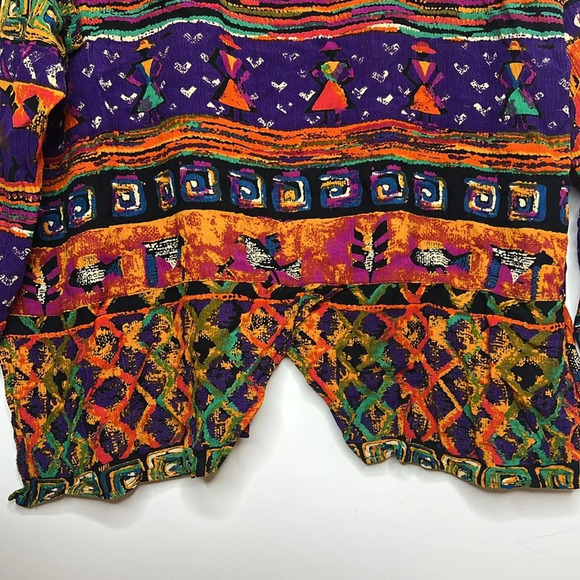 Anthony Mark Hankins Art to Wear Boho Novelty Tribal Print Colorful Artsy Blouse - Picture 4 of 10